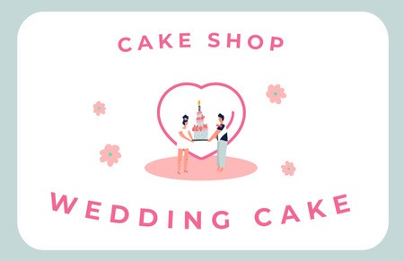 Advertisement for Wedding Cake Shop with Newlyweds Business Card 85x55mm Design Template