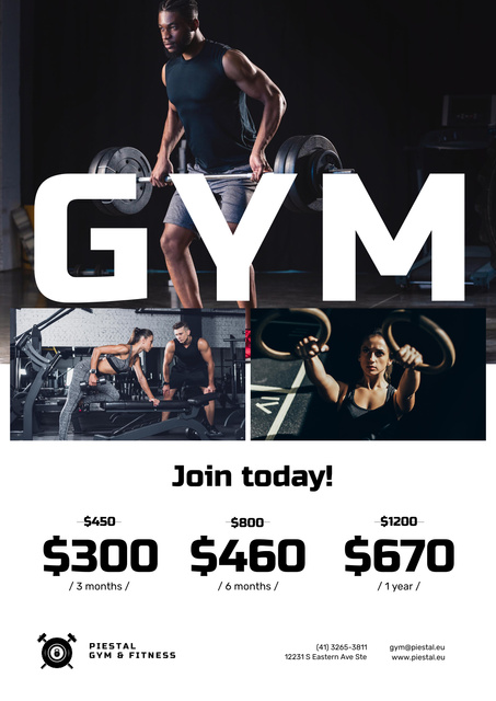 Gym Offer with People doing Workout Poster Πρότυπο σχεδίασης