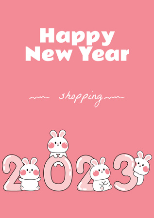 Modèle de visuel salutation du nouvel an avec tigre mignon - Postcard A5 Vertical