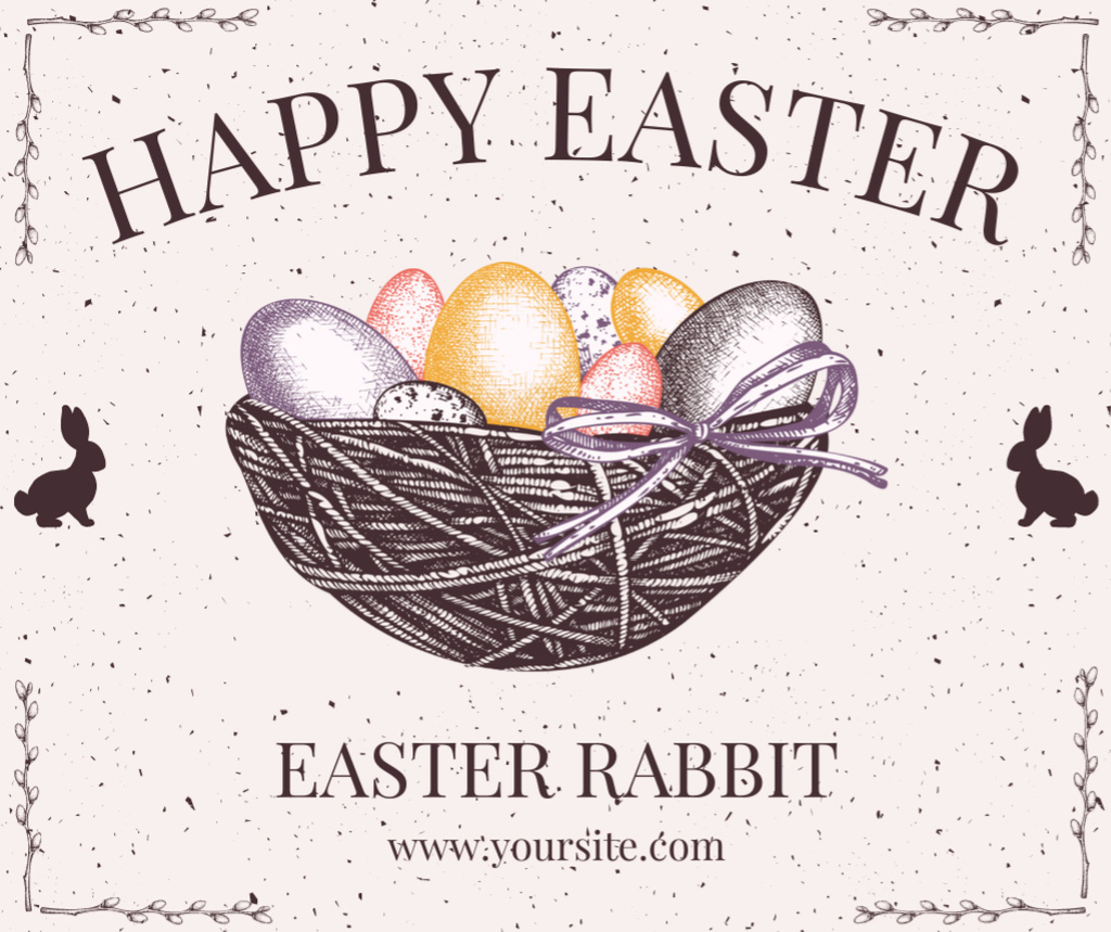 Ontwerpsjabloon van Facebook van Happy Easter Greeting with Eggs in Nest