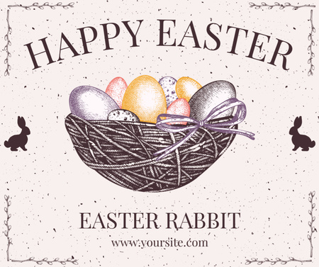Happy Easter Greeting with Eggs in Nest Facebook Design Template
