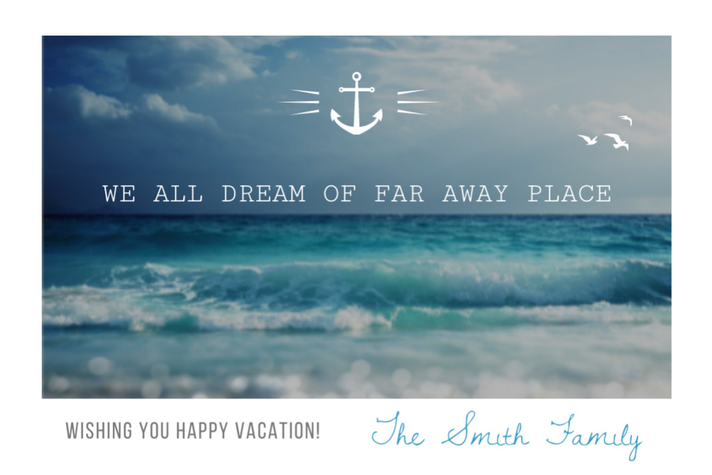 Ontwerpsjabloon van Postcard 4x6in van Wishes For Vacation With Blue Ocean Landscape