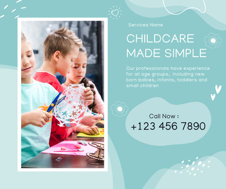 lastenhoitopalvelu tarjous lasten kanssa maalaus Facebook Design Template