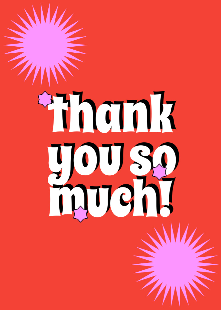 Thank You So Much On Bright Red and Purple Postcard 5x7in Vertical Design Template