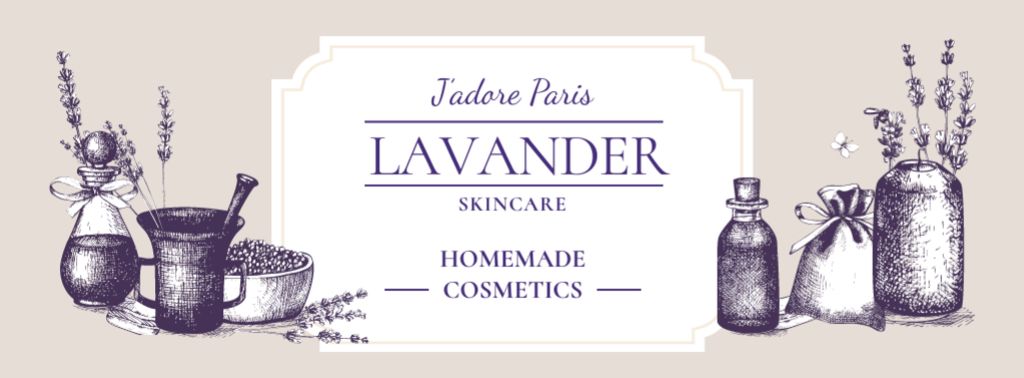 Homemade Cosmetics Ad with Purple Lavender Facebook cover Design Template