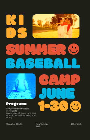 Ontwerpsjabloon van Invitation 5.5x8.5in van Kids Summer Baseball Camp Announcement