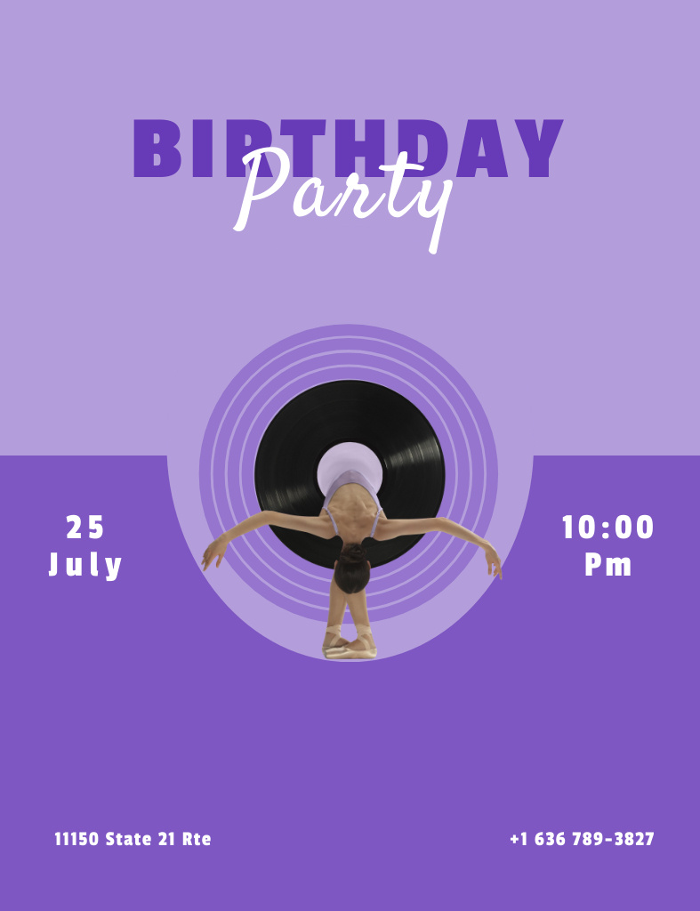 Birthday Party Celebration Alert with Retro Vinyl Record Invitation 13.9x10.7cm Tasarım Şablonu