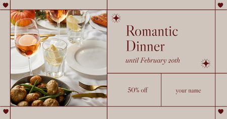 Designvorlage Rabatt für romantisches Abendessen am Valentinstag für Facebook AD