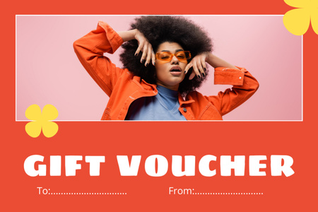Gift Voucher with Stylish Young African American Woman Gift Certificate Design Template