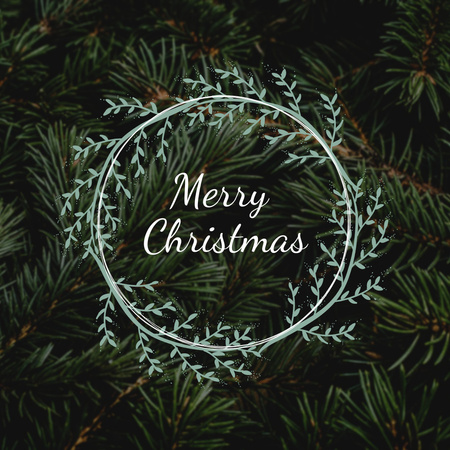 Merry Christmas Card with Wreath and Fir Branches Instagram Modelo de Design