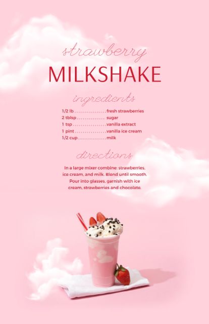 Delicious Strawberry Milkshake Cooking Recipe Card Design Template
