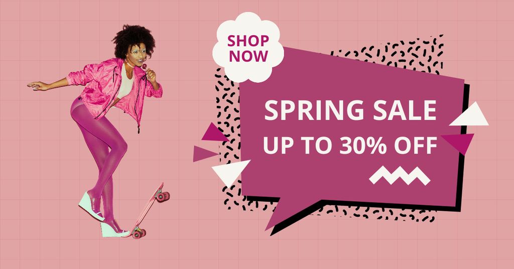 Plantilla de diseño de Spring Sale with African American Woman on Pink Facebook AD 