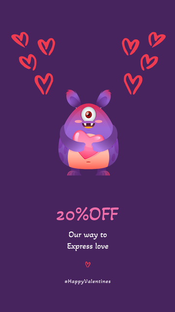 Valentine's Day Offer with Cute Monster Instagram Story Design Template