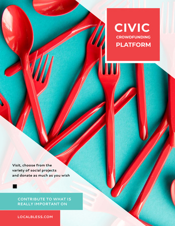 Crowdfunding Platform Creative Ad with Plastic Tableware Flyer 8.5x11in Design Template