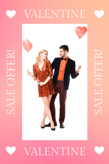 Valentine's Day Sale Offer with Couple in Love Pinterest Modelo de Design