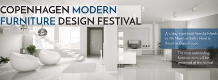 Plantilla de diseño de Festival de diseño de muebles con sala blanca moderna Facebook cover 
