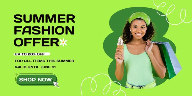 Summer Fashion Offer of Bright Green Twitter Design Template