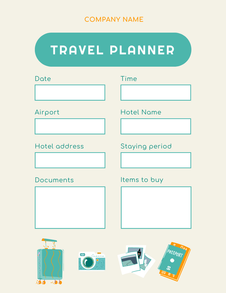 Designvorlage Travel Planner with Accessories for Travelling für Notepad 8.5x11in