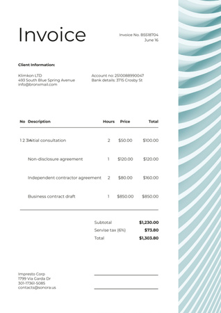 Ontwerpsjabloon van Invoice van Business Company Services with Blue Abstraction