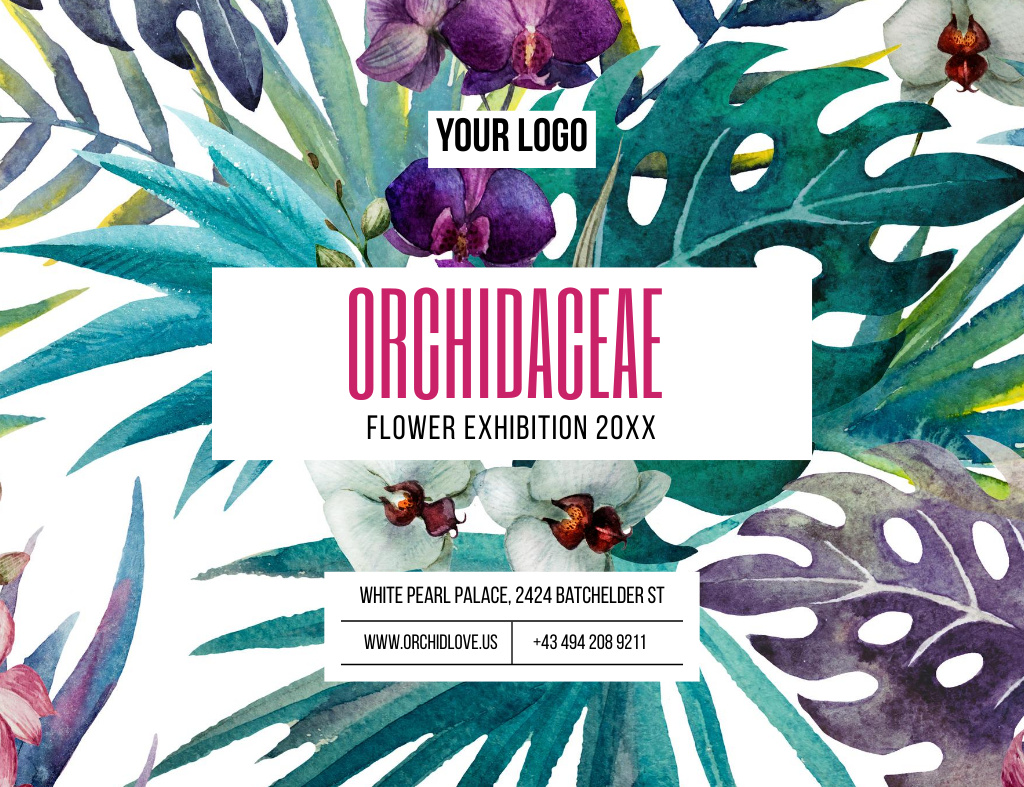 Orchid Flowers Exhibition Announcement Invitation 13.9x10.7cm Horizontal – шаблон для дизайну