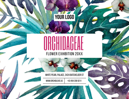 Ontwerpsjabloon van Invitation 13.9x10.7cm Horizontal van Orchid Flowers Exhibition Announcement