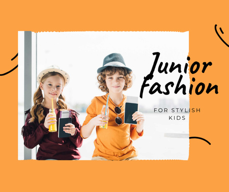 Template di design offerta di abbigliamento per bambini con bambini alla moda Facebook