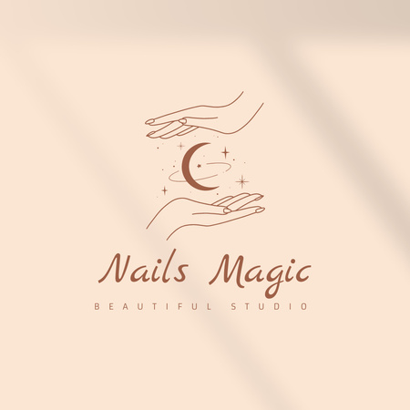 Manicure Offer with Illustration of Moon in Hands Logoデザインテンプレート