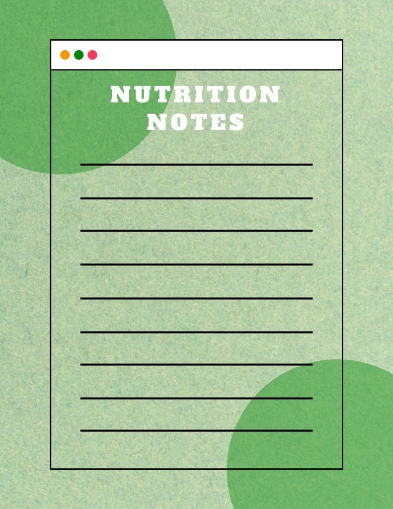 Nutrition Tracker in Green Notepad 8.5x11in Tasarım Şablonu