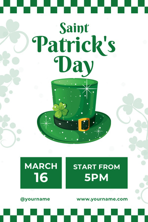 St. Patrick's Day Party Announcement with Green Hat Pinterest Design Template