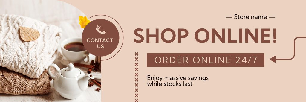 Autumn Sale Announcement With Ordering Around The Clock Email header Design Template