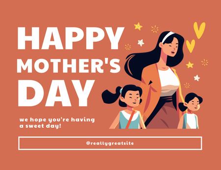 Designvorlage Mutter mit süßen Töchtern am Muttertag für Thank You Card 5.5x4in Horizontal