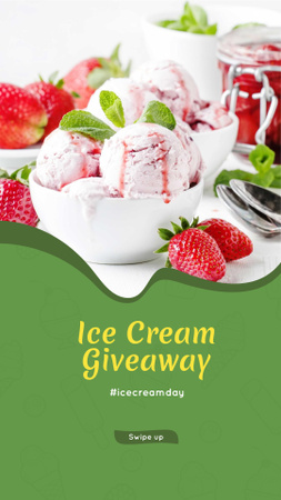 Designvorlage Giveaway Promotion Strawberry Ice Cream Scoops für Instagram Story