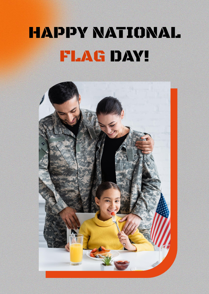 Designvorlage Flag Day Celebration Announcement with Happy Family für Postcard A6 Vertical