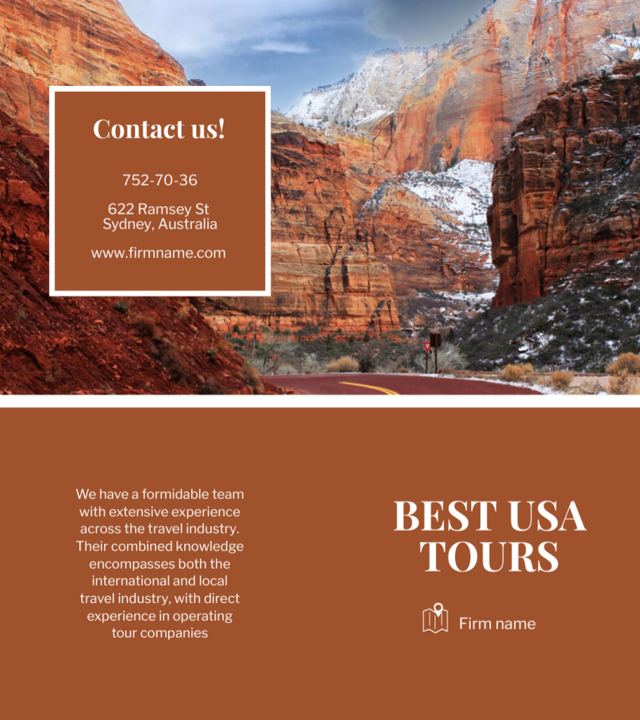 Best Travel Tour to USA on Brown Brochure 9x8in Bi-foldデザインテンプレート
