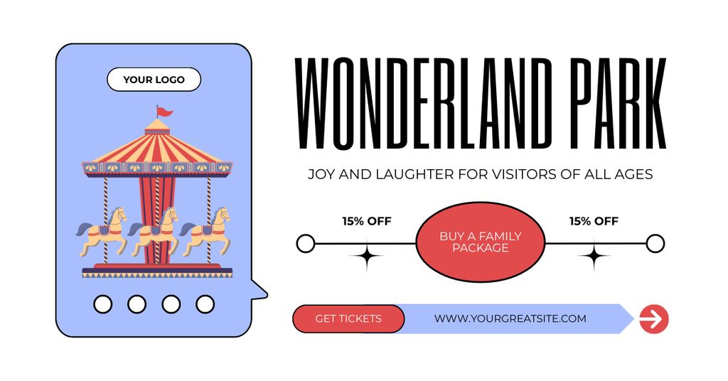 Ontwerpsjabloon van Facebook AD van Amusement Park For Visitors of All Ages With Discount
