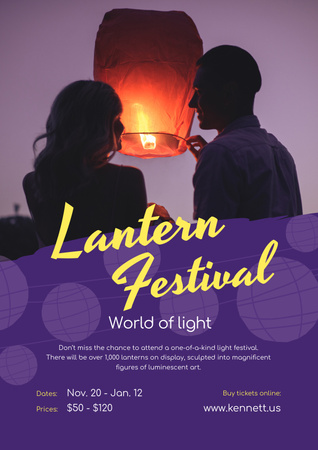 Platilla de diseño Lantern Festival with Couple with Sky Lantern Poster