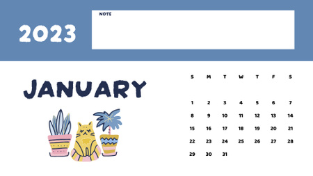 Illustration of Cat with Flowerpots Calendar – шаблон для дизайну