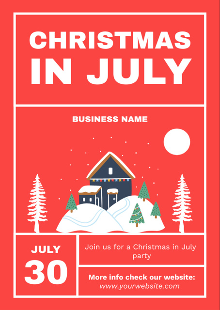 Celebrate Christmas in July with Cute Little House Flyer A6 Modelo de Design