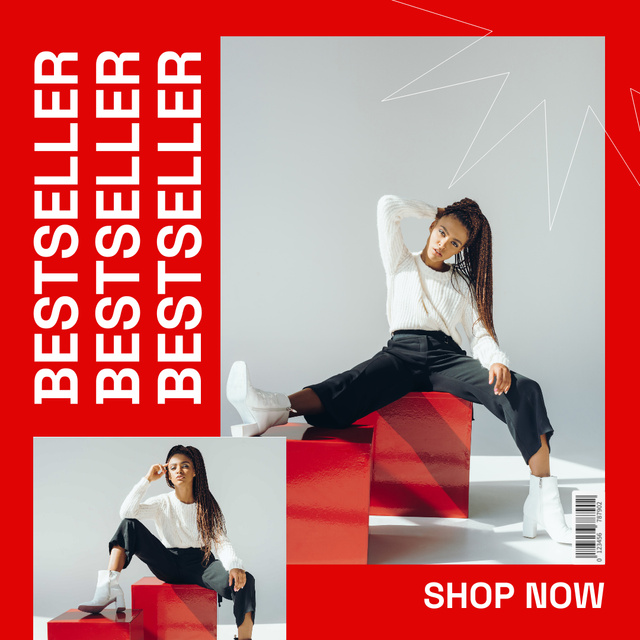 Best Fashion Seller Ad with Stylish Woman Instagramデザインテンプレート