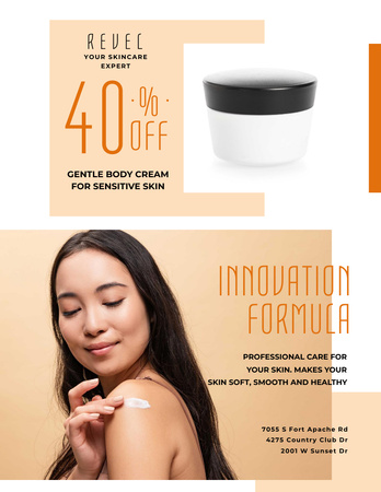 Cosmetics Sale with Woman Applying Cream Poster 8.5x11in Modelo de Design