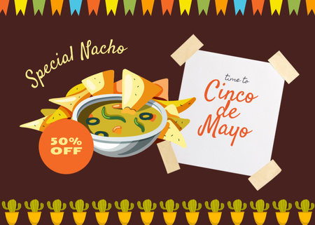 Ontwerpsjabloon van Postcard 5x7in van Korting op Mexicaans eten voor vakantie Cinco de Mayo