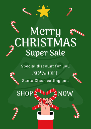 Merry Christmas Super Sale Green Poster Design Template