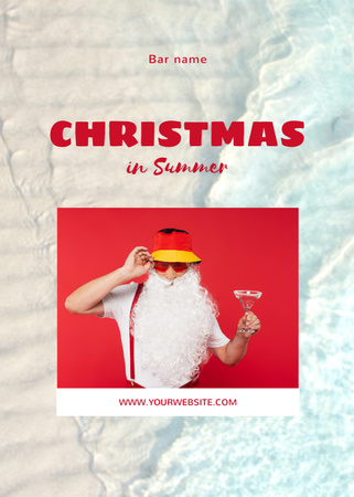 Designvorlage Handsome Man in Santa Costume Holding Glass of Cocktail für Postcard 5x7in Vertical