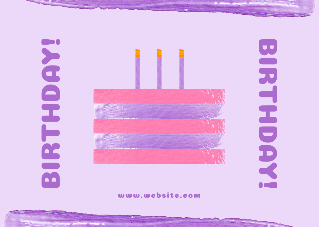 Festive Purple Birthday Cake Card Design Template