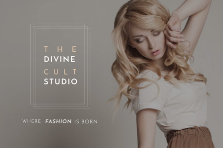 Beauty Studio Ad with Attractive Blonde Postcard 4x6in Design Template
