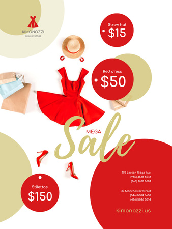 Clothes Sale with Fashion Outfit in Red Poster US Design Template