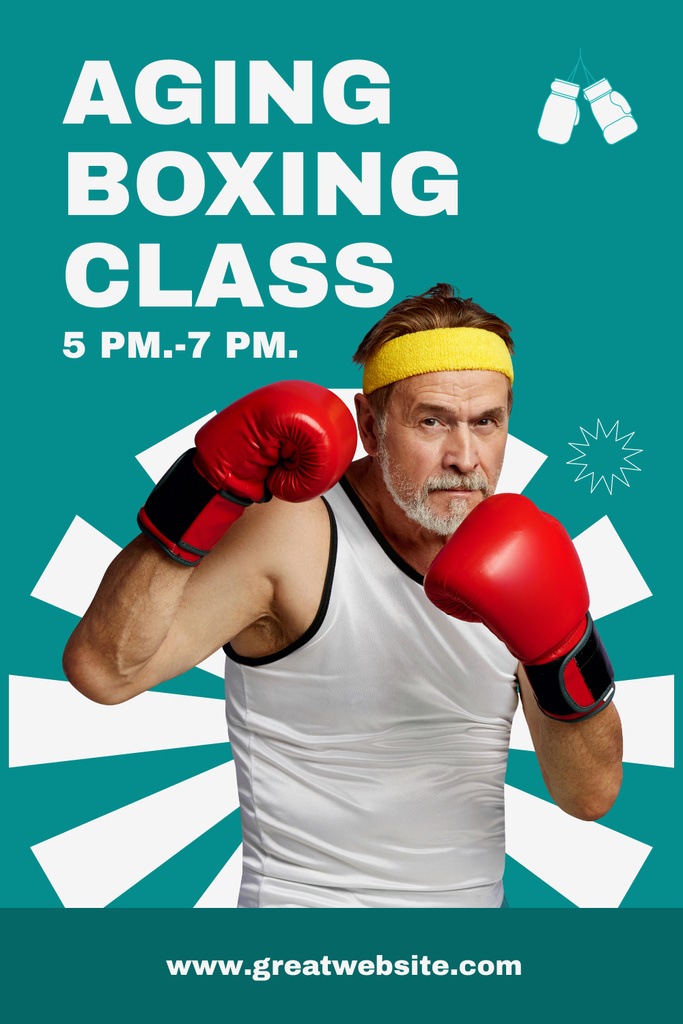 Ontwerpsjabloon van Pinterest van Aging Boxing Class Announcement In Blue
