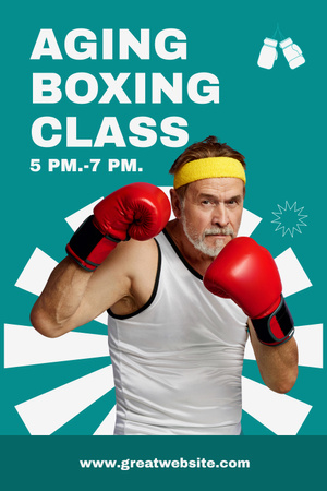 Anúncio de classe de boxe de envelhecimento em azul Pinterest Modelo de Design