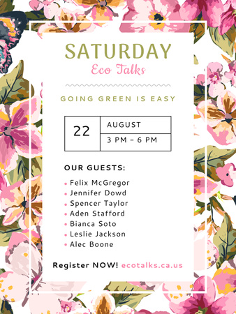 Template di design Ecological Event Watercolor Flowers Pattern Poster US