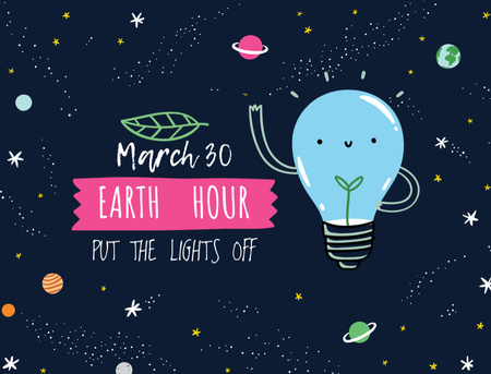 Earth hour Announcement with Smiling Lightbulb Postcard 4.2x5.5in Design Template